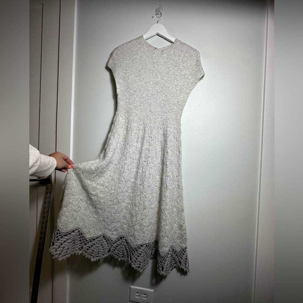 Anthropologie Feather Bone Oda Crochet Wool Alpaca Blend Sweater Gray Dress M - Picture 10 of 17